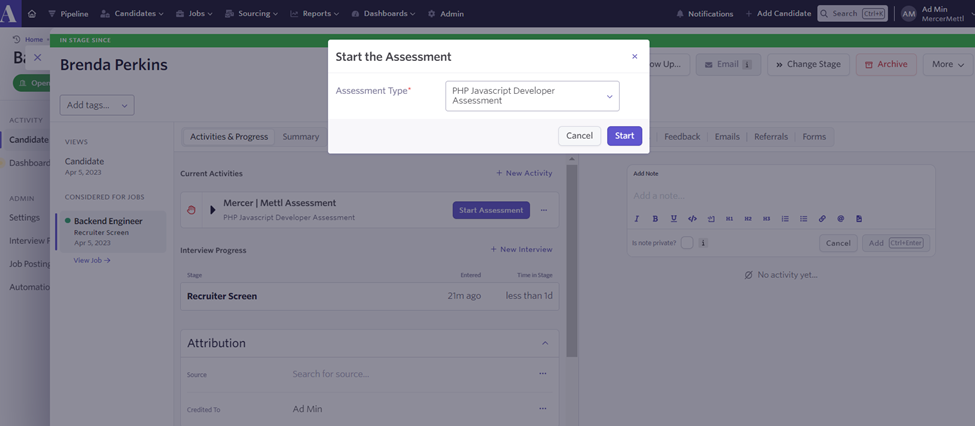 Mercer | Mettl Integration With Ashby