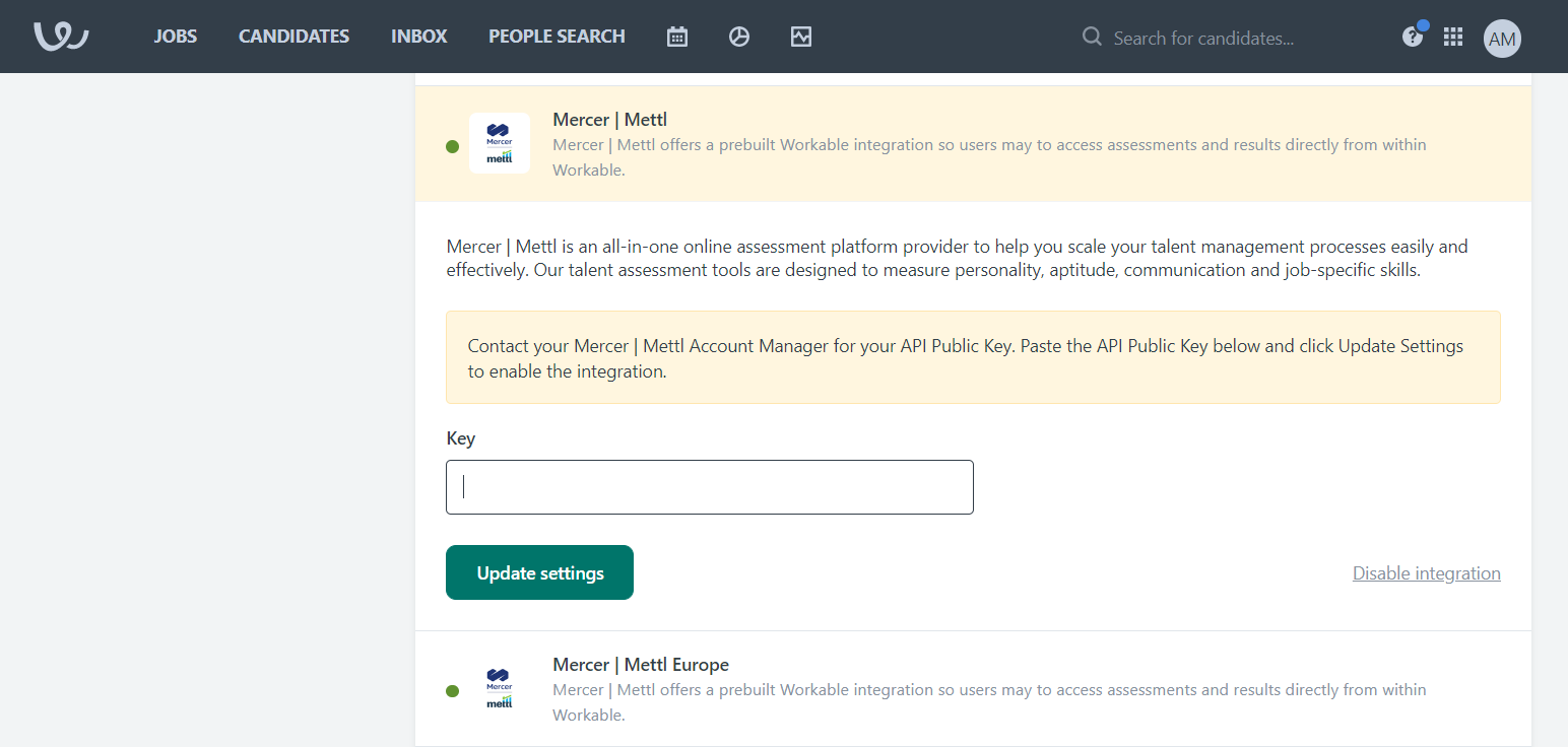 Mercer | Mettl Integration With Workable