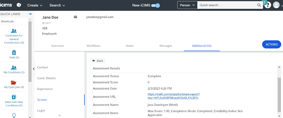 Mercer | Mettl Integration With ICIMS